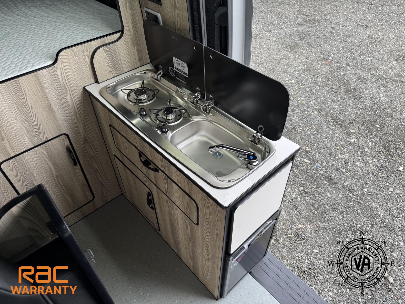 Volkswagen Crafter camper van DSG automatic Brand-new conversion Automatic DSG brand-new conversion, Diesel heater, Toilet, Fix bed, Poptop, Swivel seats, sink and hob, 4 berth Travels 5